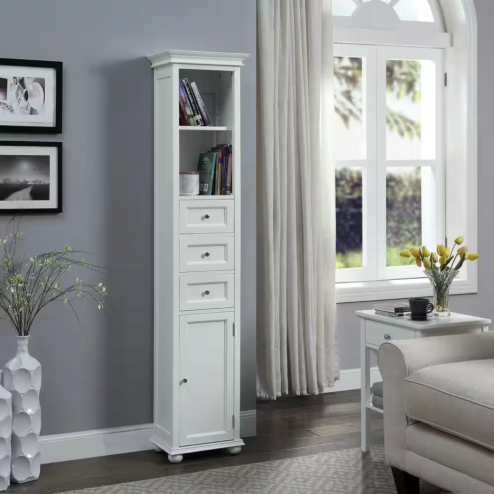 Hampton Harbor 15 In. W X 10 In. D X 68 In. H White Freestanding Linen Cabinet