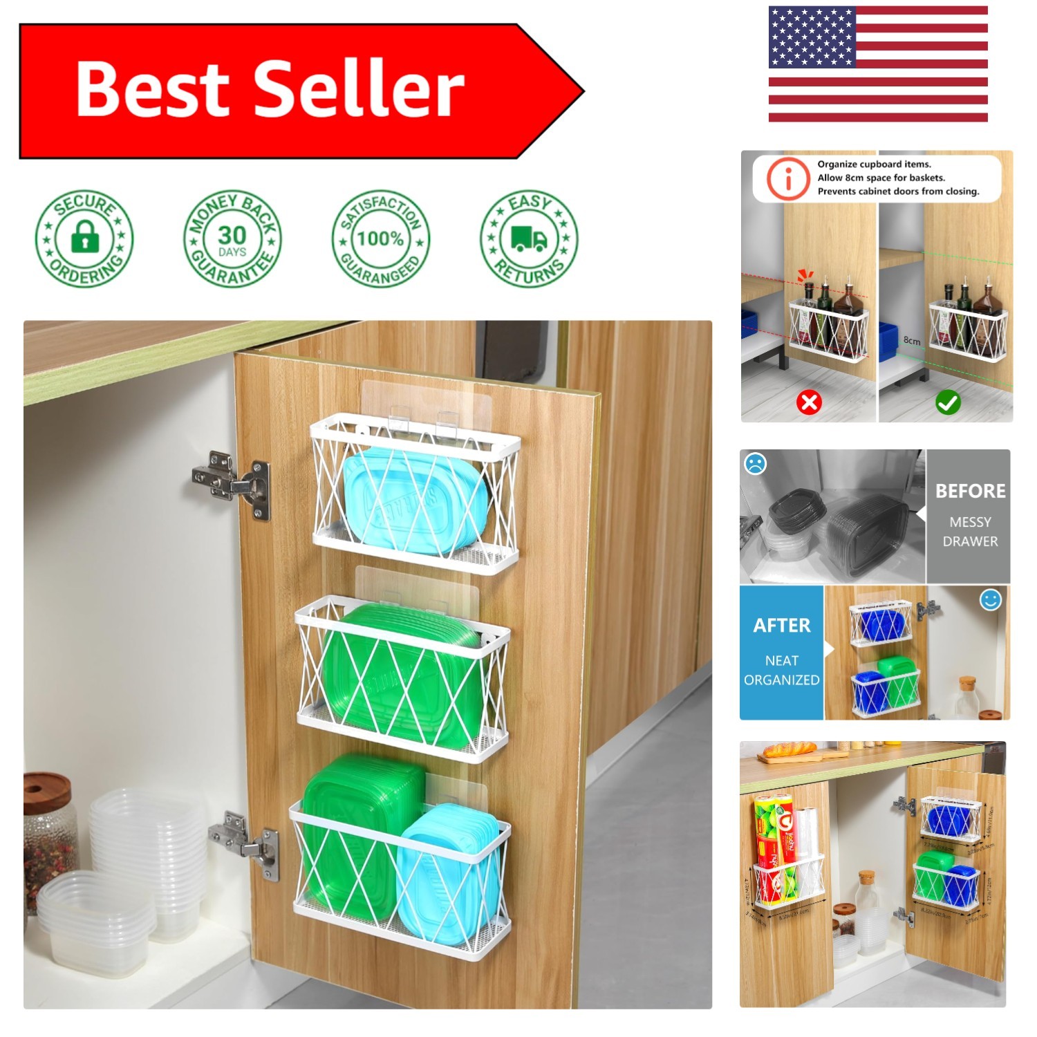Elegant 3-Pack Stainless Steel Cabinet Organizer for Tupperware Lids & More