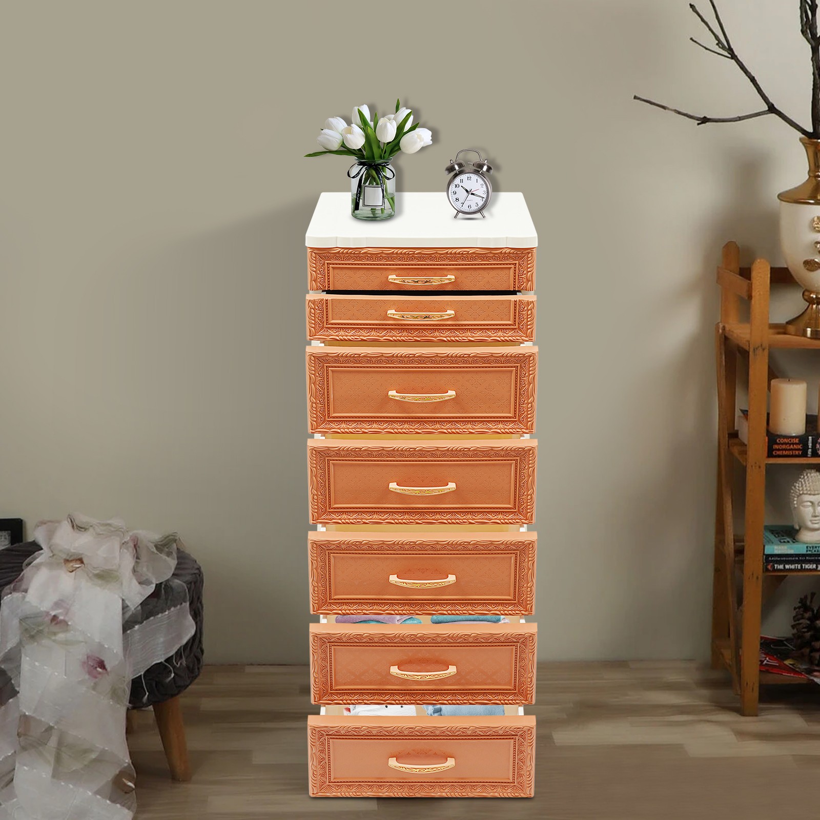 6-Tier Rolling Storage Cabinet, Mobile PP Organizer with Drawers, Stylish Design