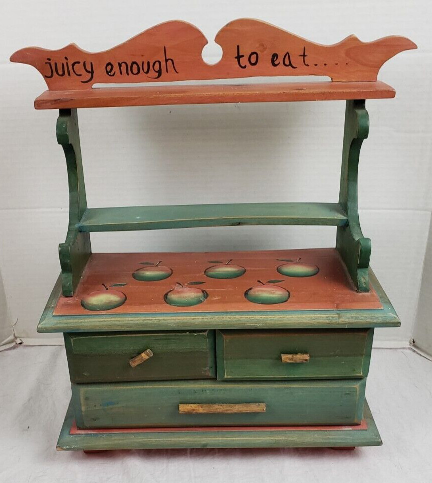 Vintage Hand Painted Apple Hutch 3 Drawers 19″ x 15″ x 7″