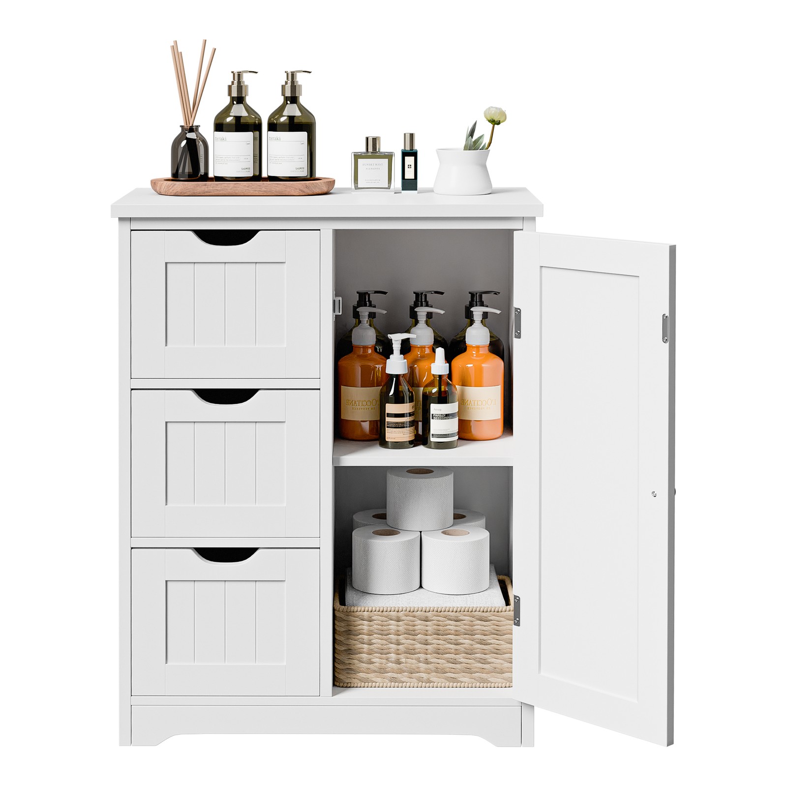 Bathroom Floor Cabinet Freestanding Storage Unitr Adjustable Shelf Cabinet White