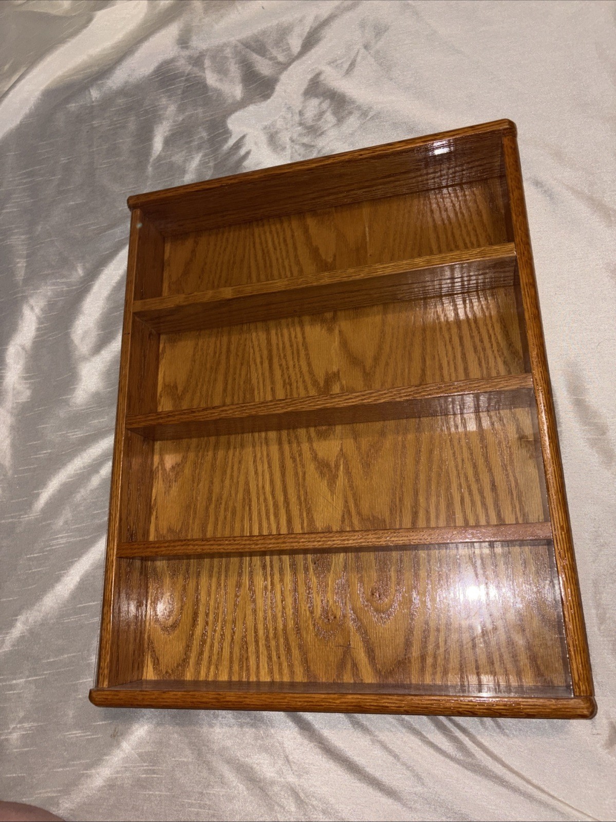 Large Wood Display Case w/Plastic Sliding Door Collectible Curio Cabinet Trinket
