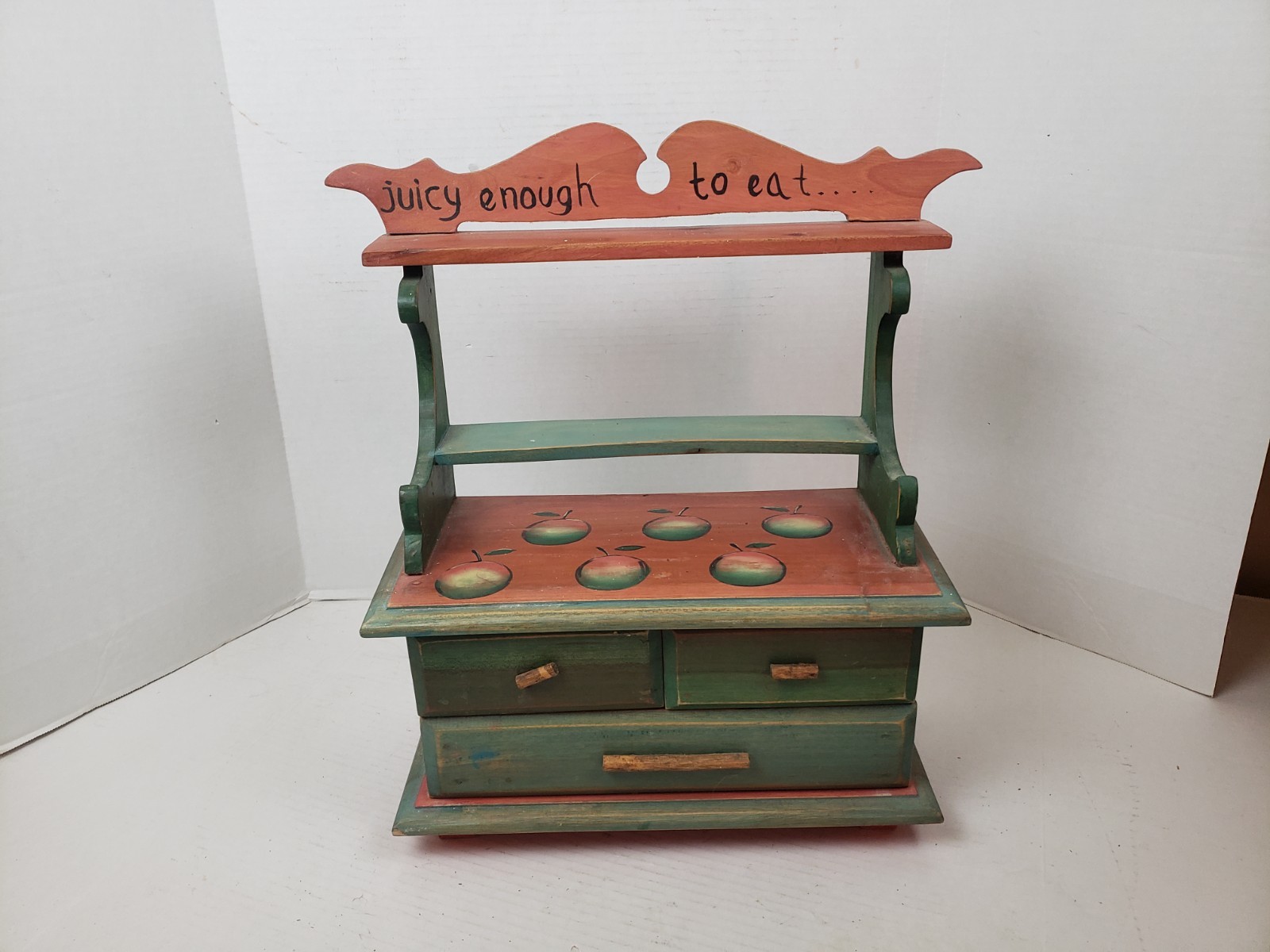 Vintage Hand Painted Apple Hutch 3 Drawers 19″ x 15″ x 7″