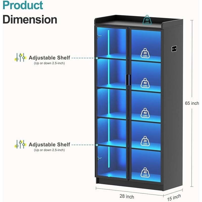 Dimmable LED Kitchen Storage Cabinet W/ Adjustable Shelves & Body Sensor New