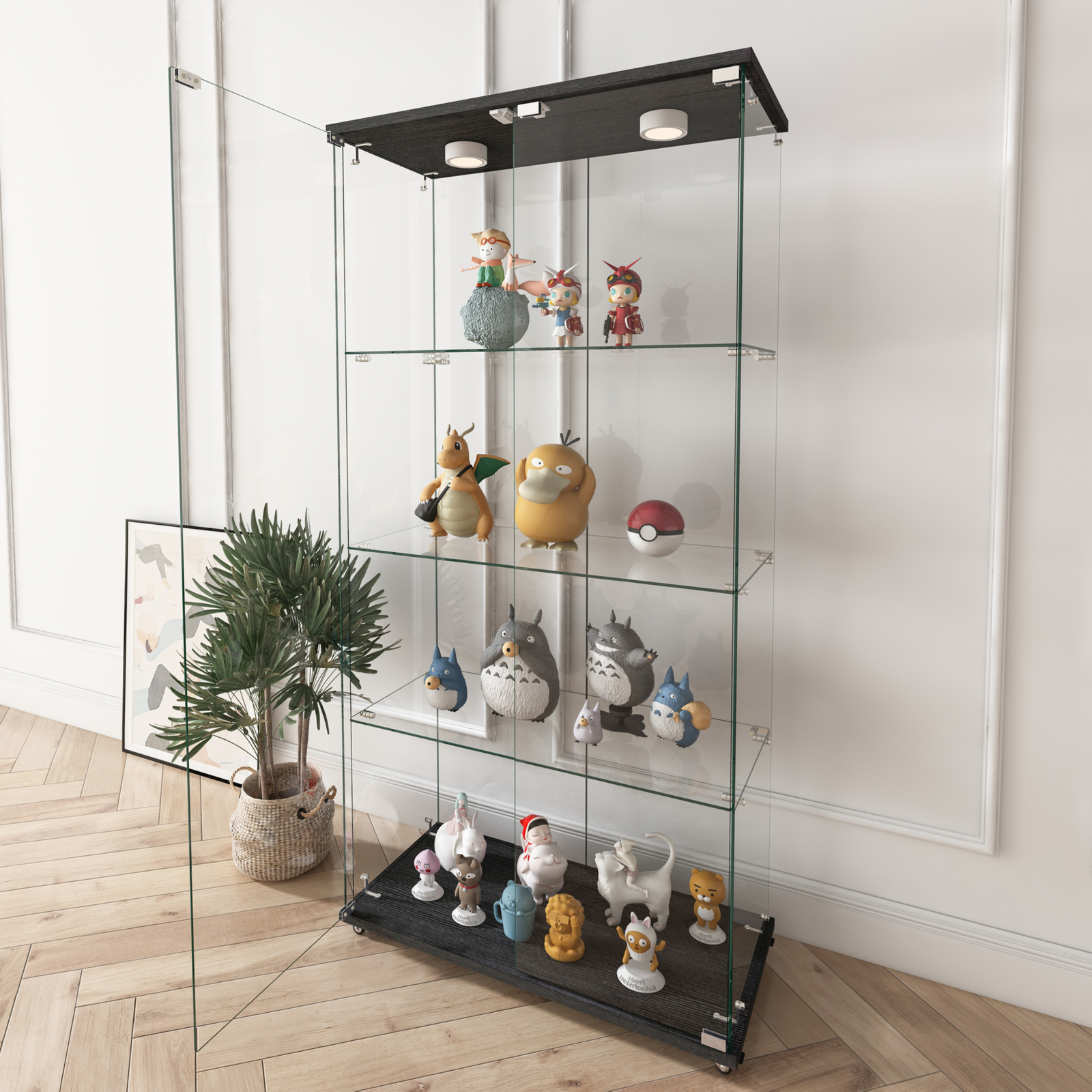 Glass Display Cabinet with LED Lights Modern Collectibles Toy Organizers Rack