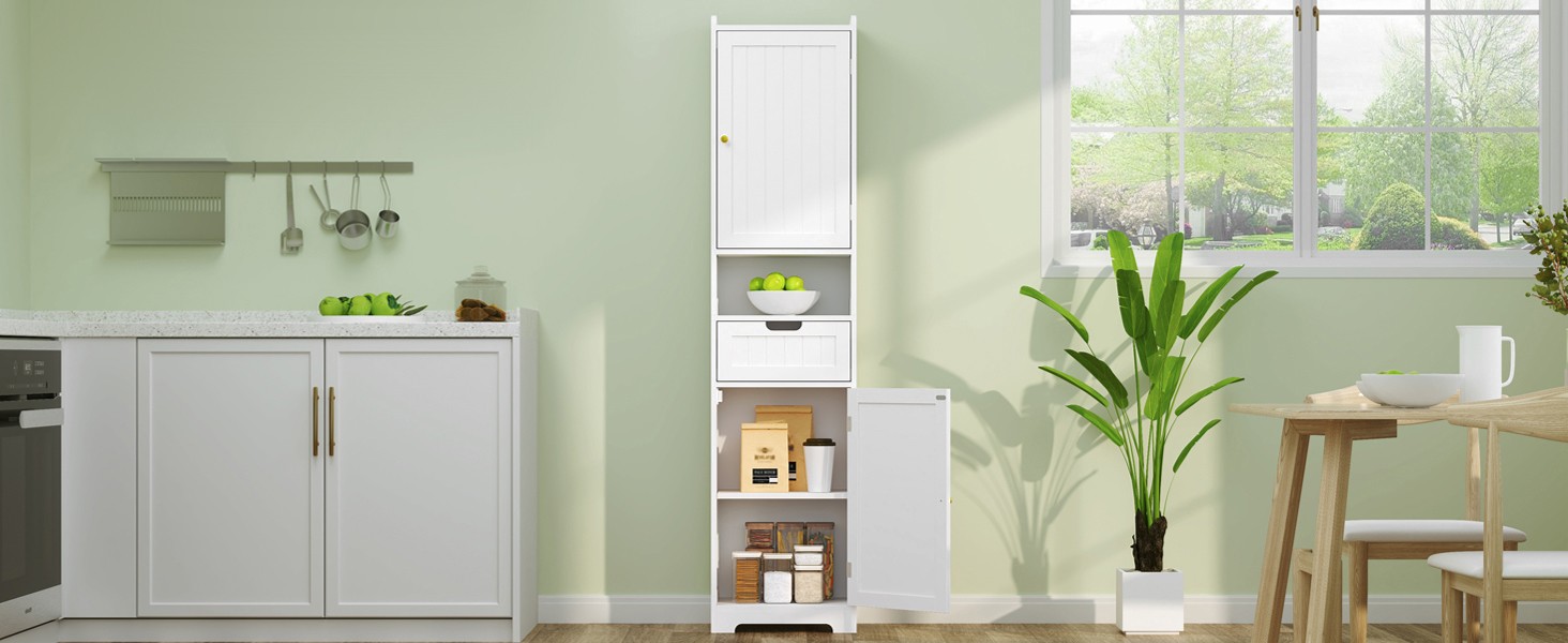 67″ H Tall Bathroom Storage Cabinet, Slim Narrow Organizer with Adjustable