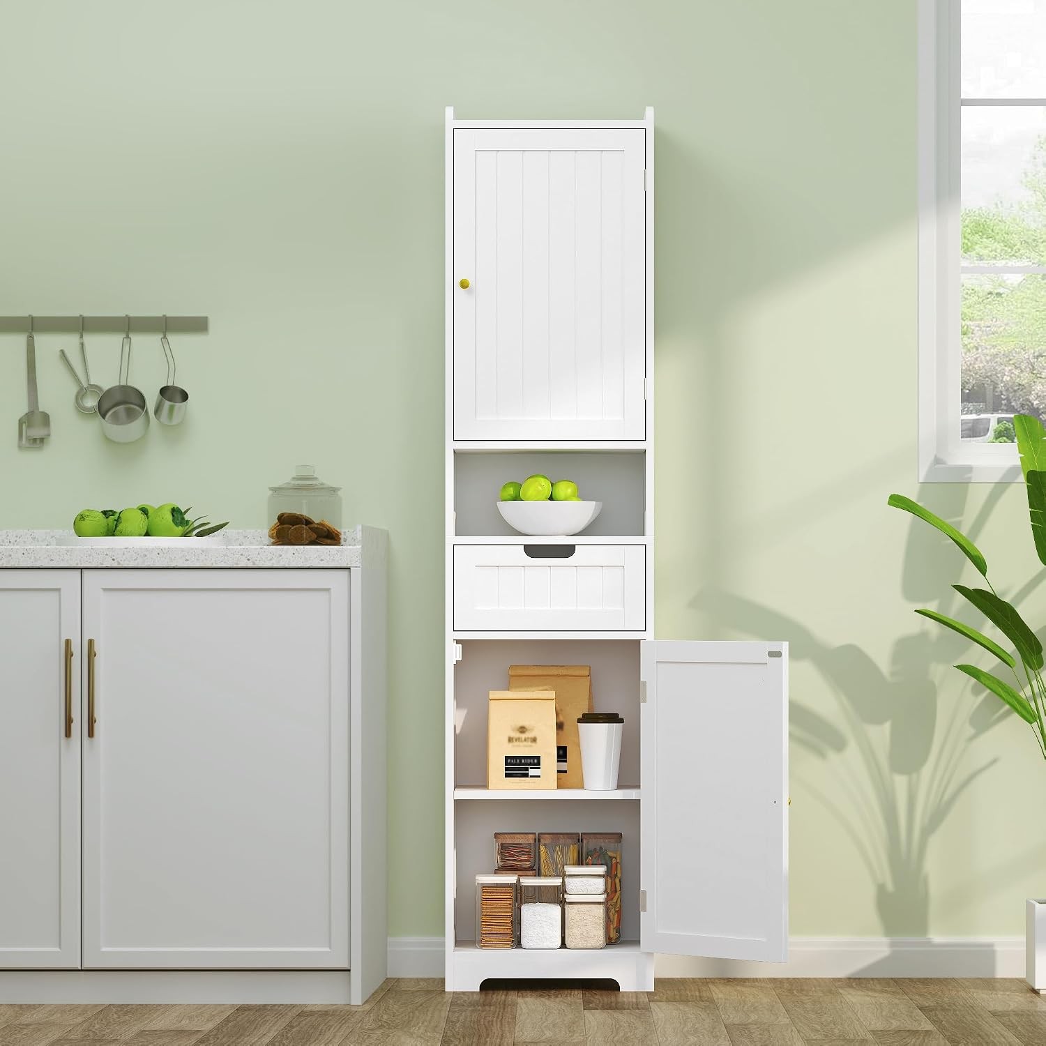 67″ H Tall Bathroom Storage Cabinet, Slim Narrow Organizer with Adjustable