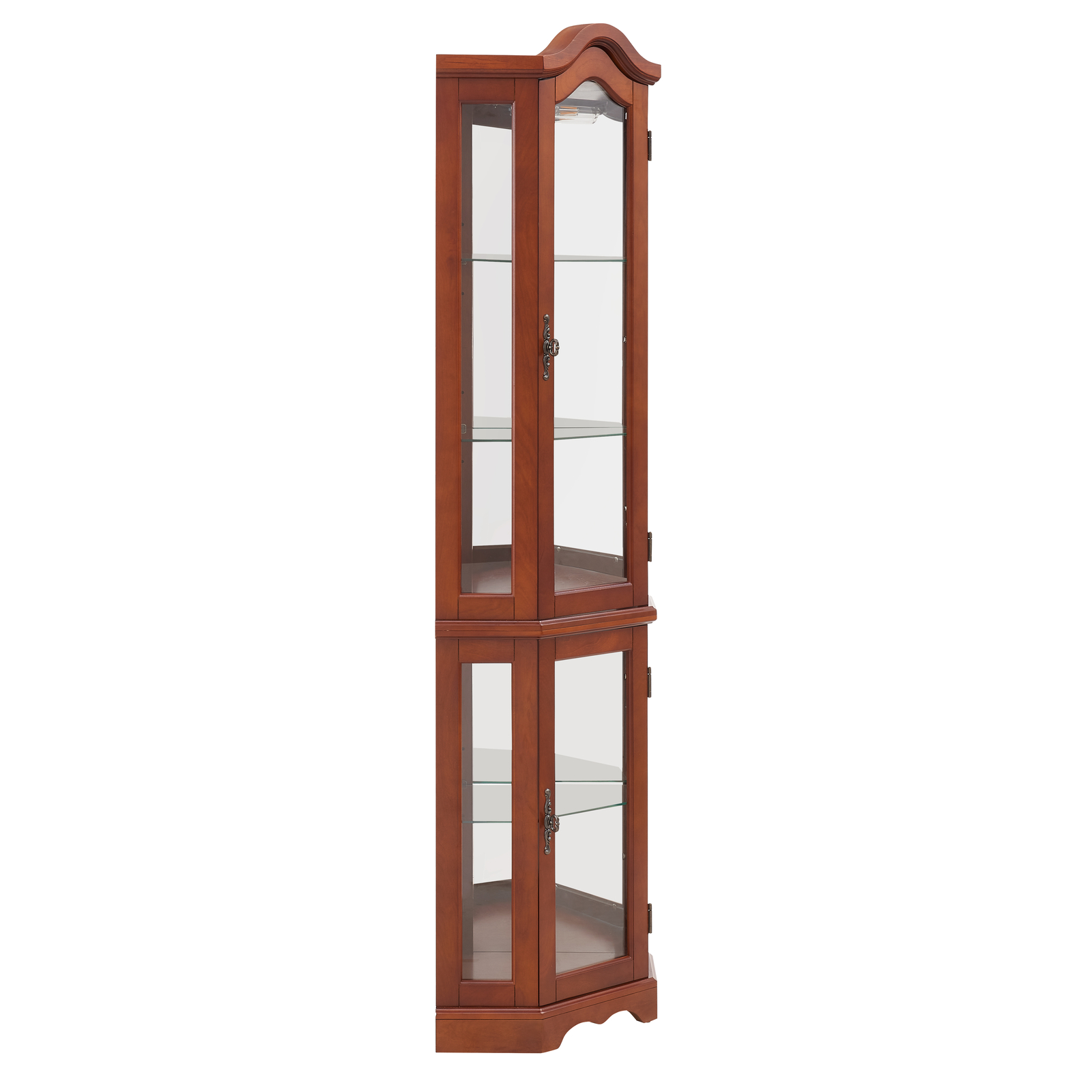 Lighted Curio Wooden Corner Cabinet w/Doors & Adjustable Tempered Glass Shelves