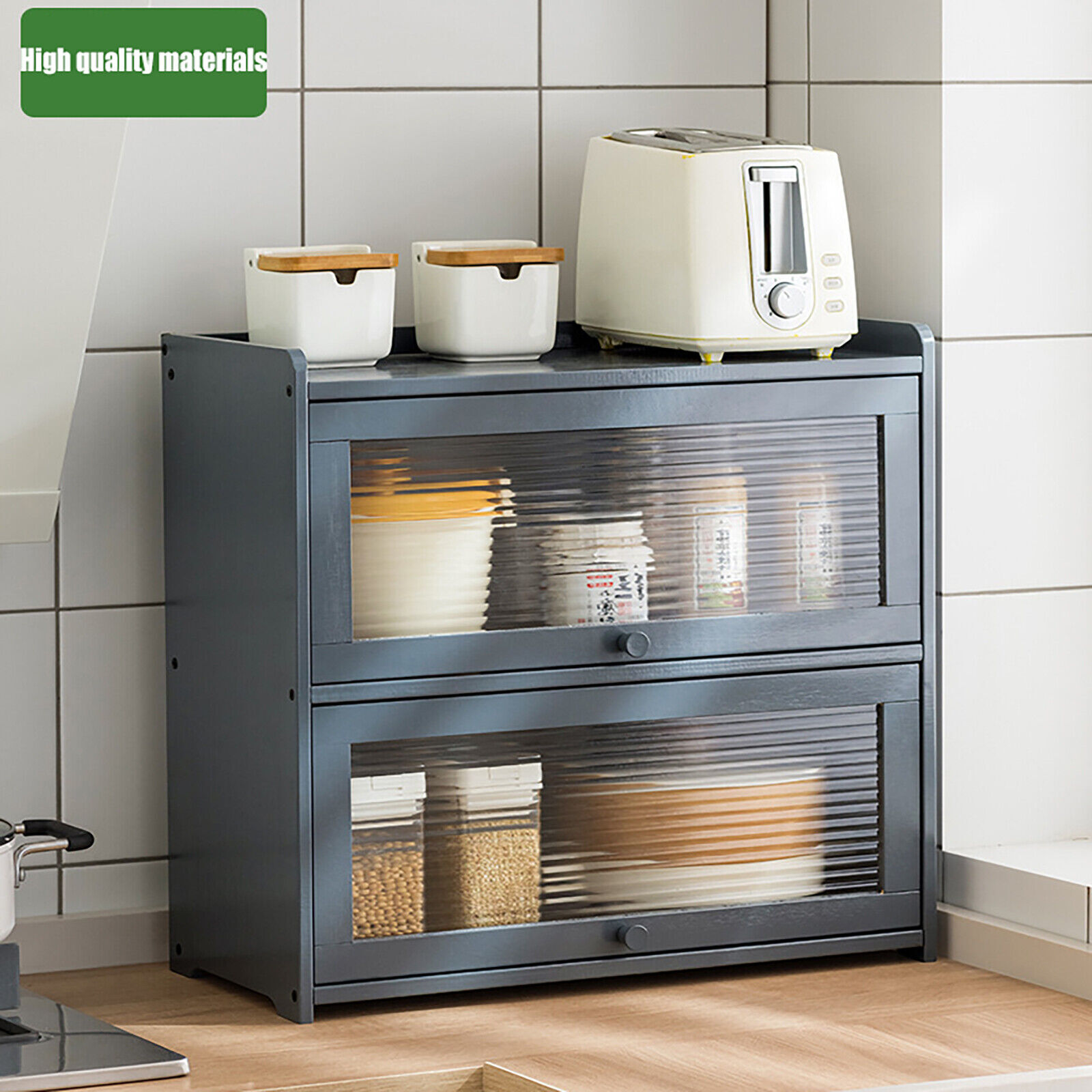 Bamboo 2-Tier Storage Cabinet With Acrylic Doors Gray 20.5 × 9.8 × 19.7 In