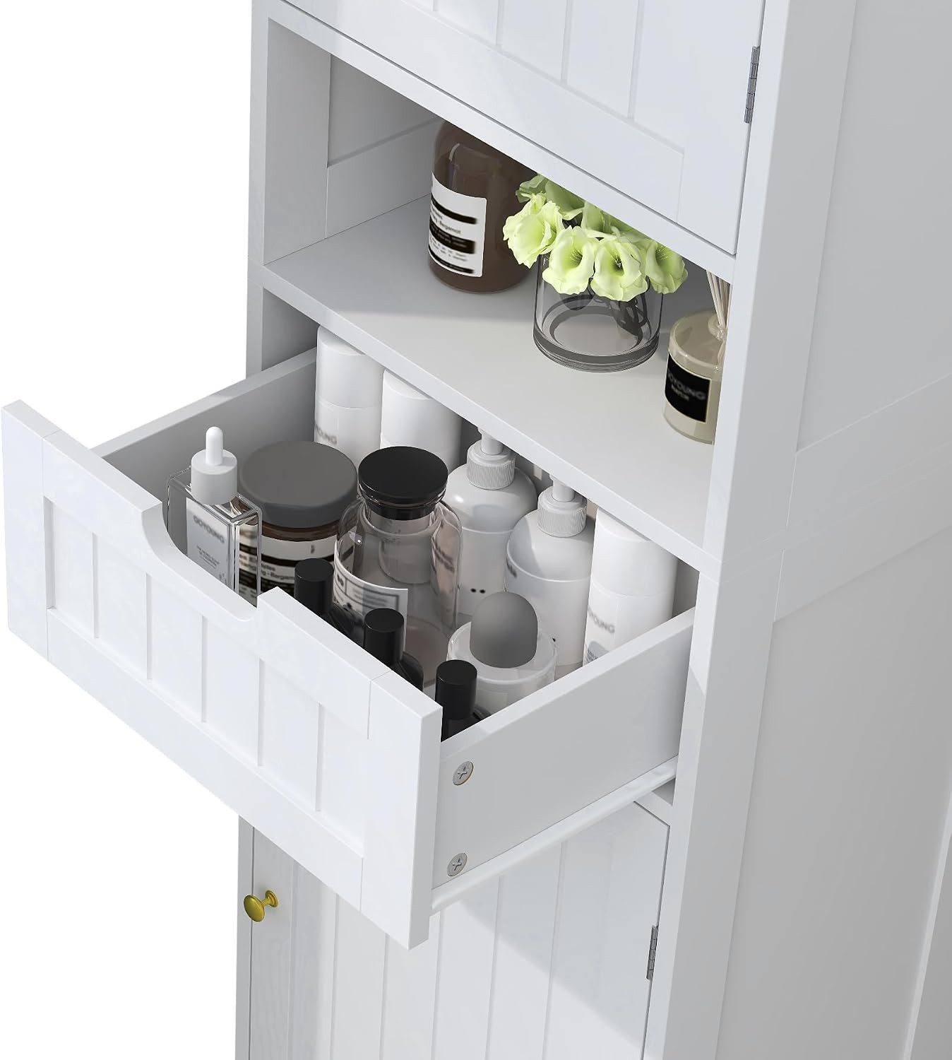 67″ H Tall Bathroom Storage Cabinet, Slim Narrow Organizer with Adjustable