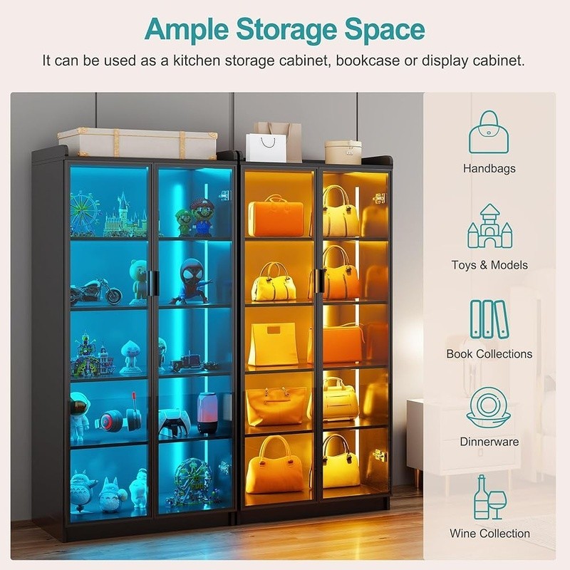 Dimmable LED Kitchen Storage Cabinet W/ Adjustable Shelves & Body Sensor New