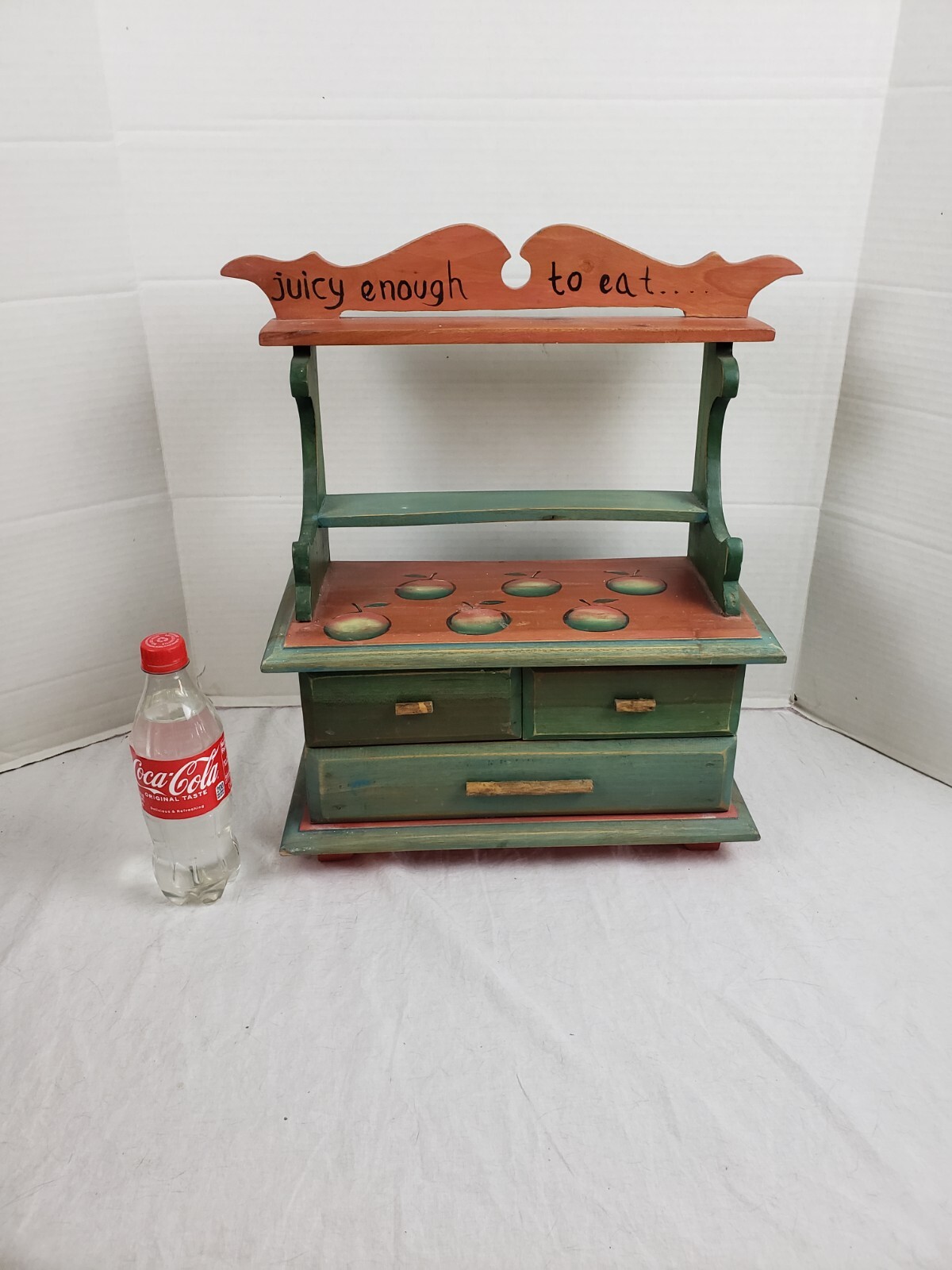 Vintage Hand Painted Apple Hutch 3 Drawers 19″ x 15″ x 7″