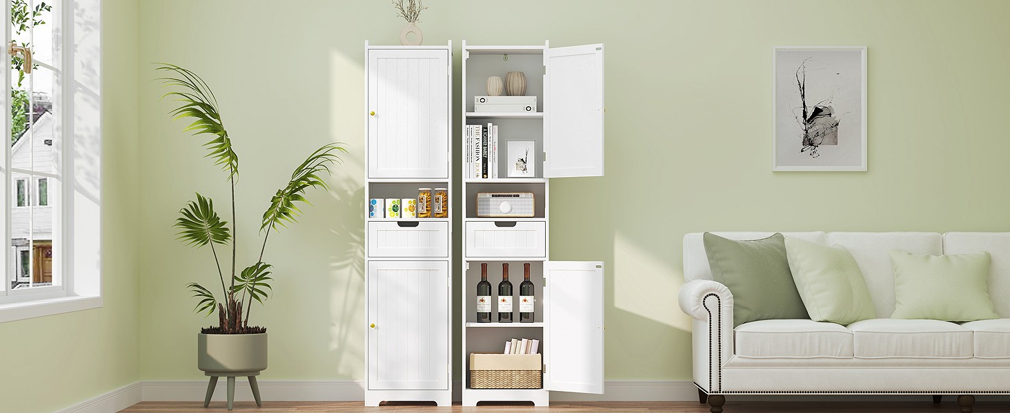 67″ H Tall Bathroom Storage Cabinet, Slim Narrow Organizer with Adjustable
