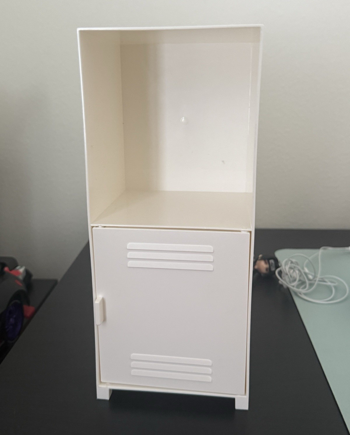White Mini Cabinet, 1 Slab Door, Open Shelf, Rectangular Solid Design