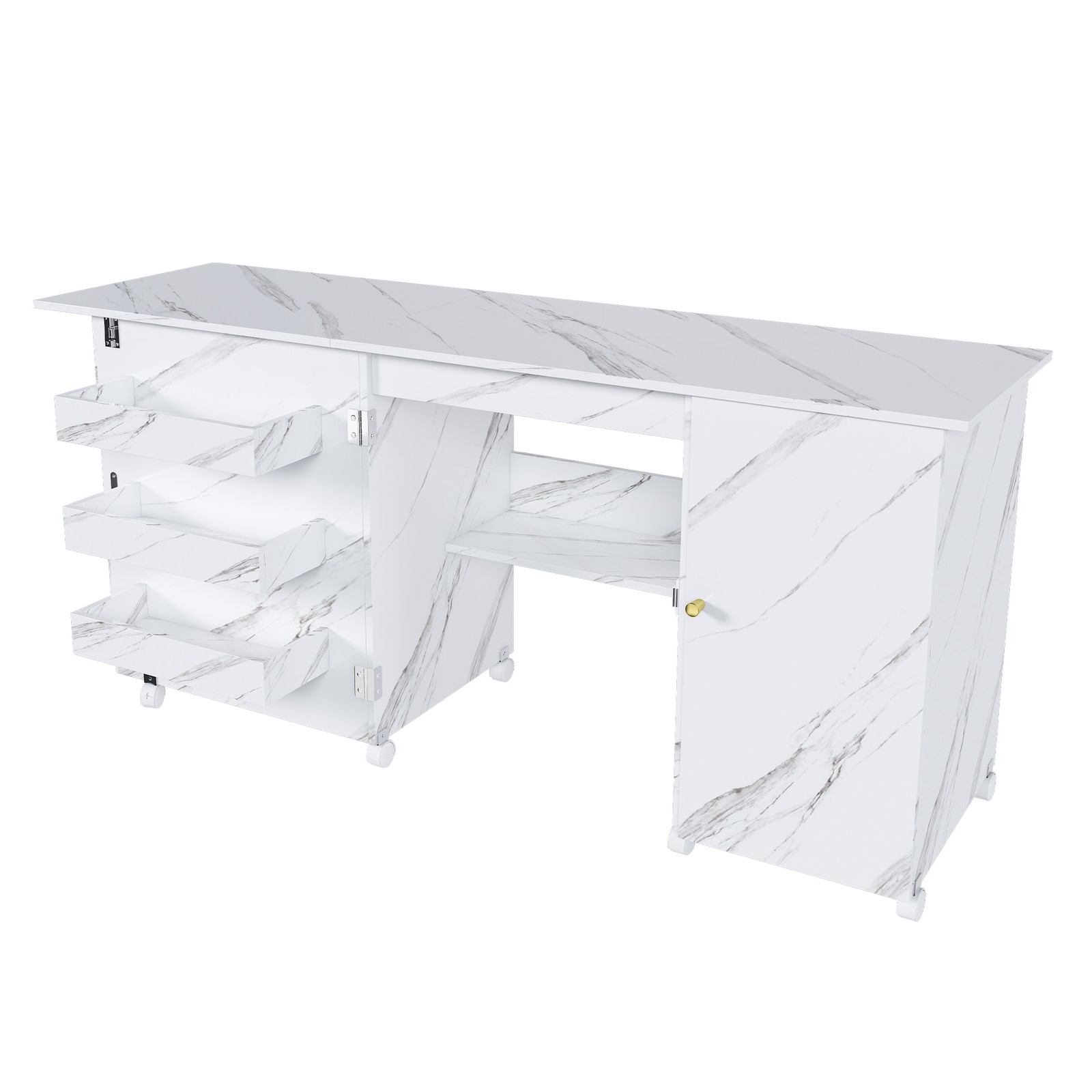 Foldable Sewing Machine Table,Adjustable Sewing Storage Cabinet with Shelves