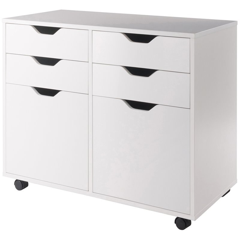 Winsome Halifax 2-Section Mobile Contemporary Wood Storage Cabinet in White
