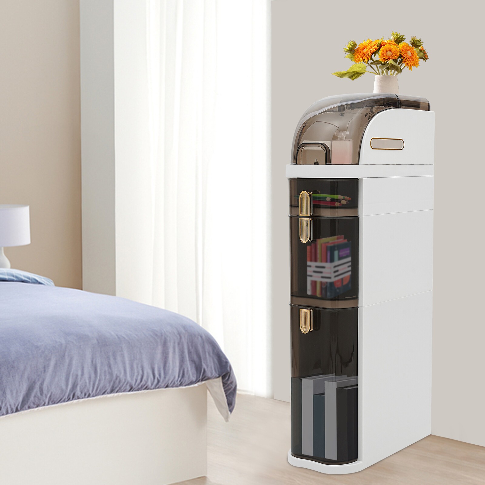 3-Tiers Narrow Slim Storage Cabinet, Bathroom Floor Organizer (16.1*7*30.7in)