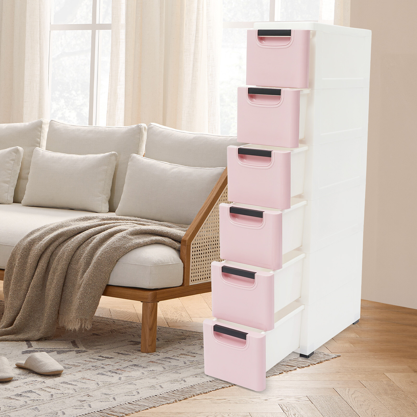 6 Drawers Storage Cabinet, Storage Cabinet for Home and Office Narrow Space