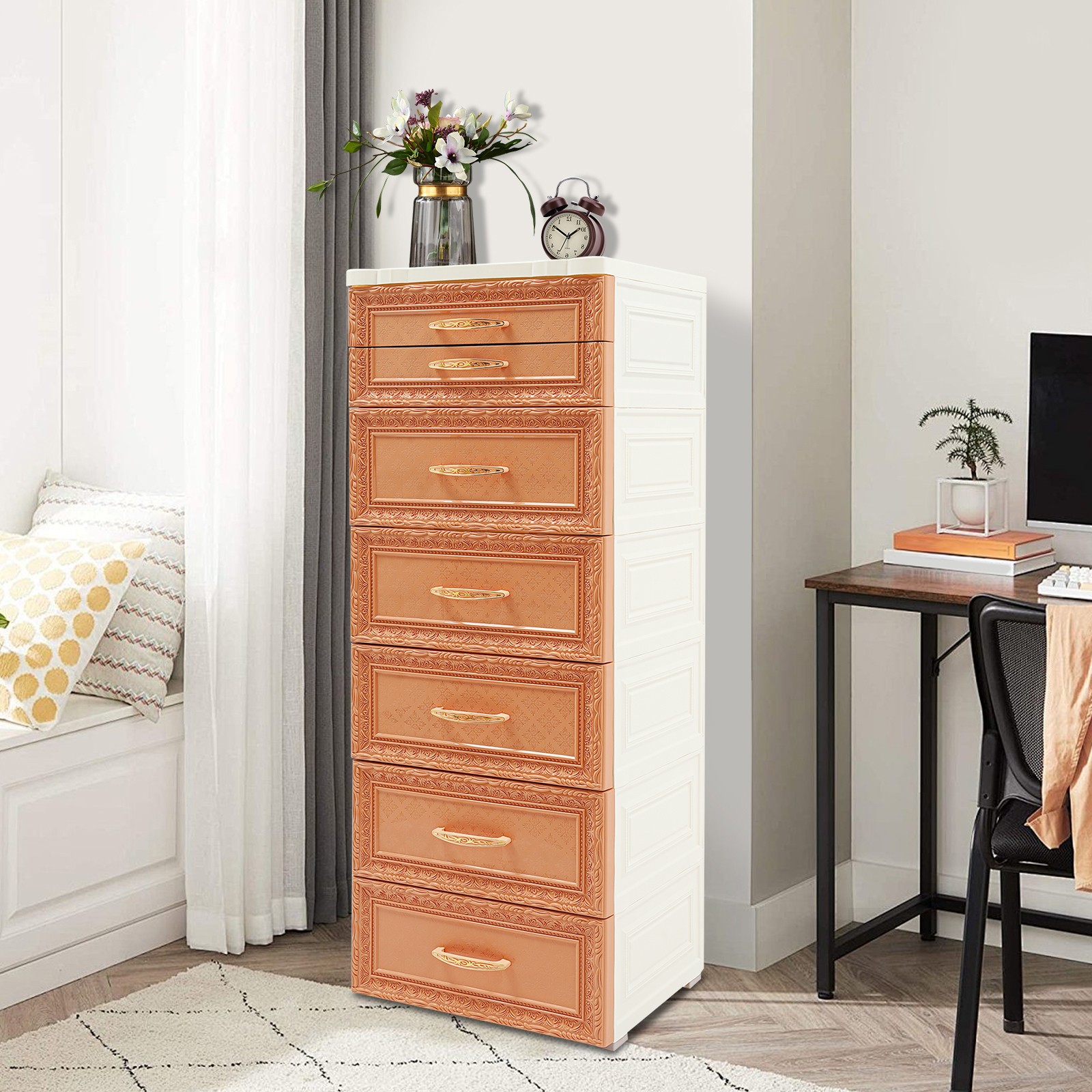 6-Tier Rolling Storage Cabinet, Mobile PP Organizer with Drawers, Stylish Design