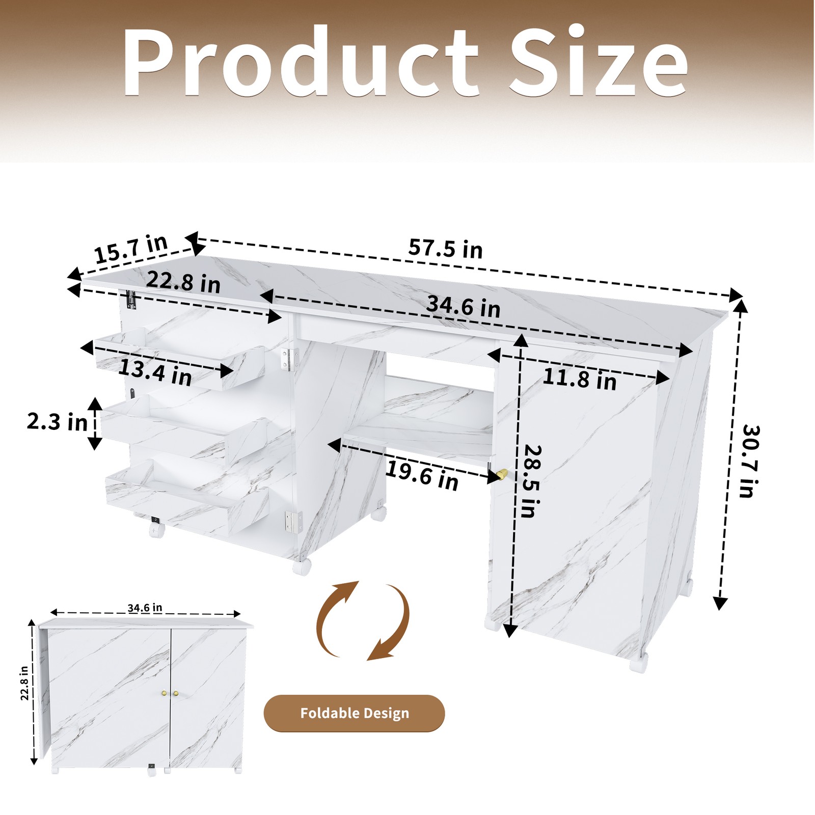 Foldable Sewing Machine Table,Adjustable Sewing Storage Cabinet with Shelves