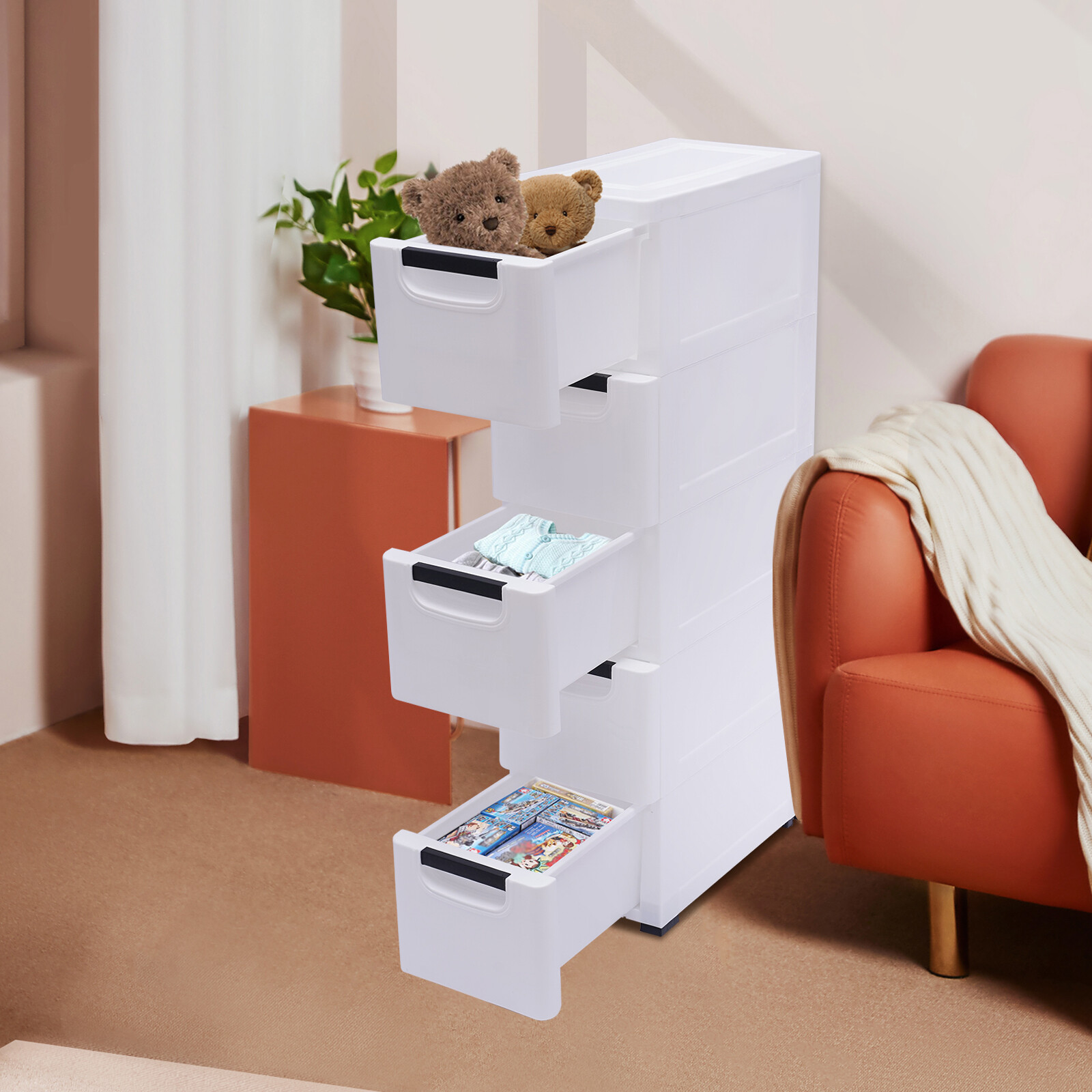 Bathroom Storage Cabinet 5 Layers Narrow Storage Unit Adjustable Shelves Floor