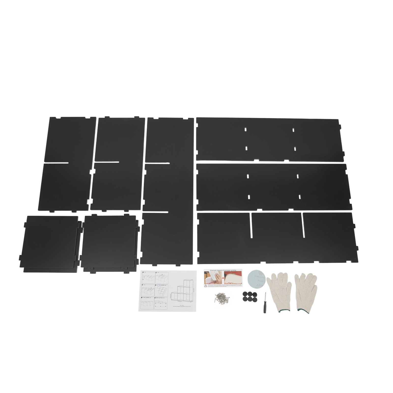 Black 6-cube L-shaped Storage Bookcase Freestanding L-shaped Stepped Bookcase