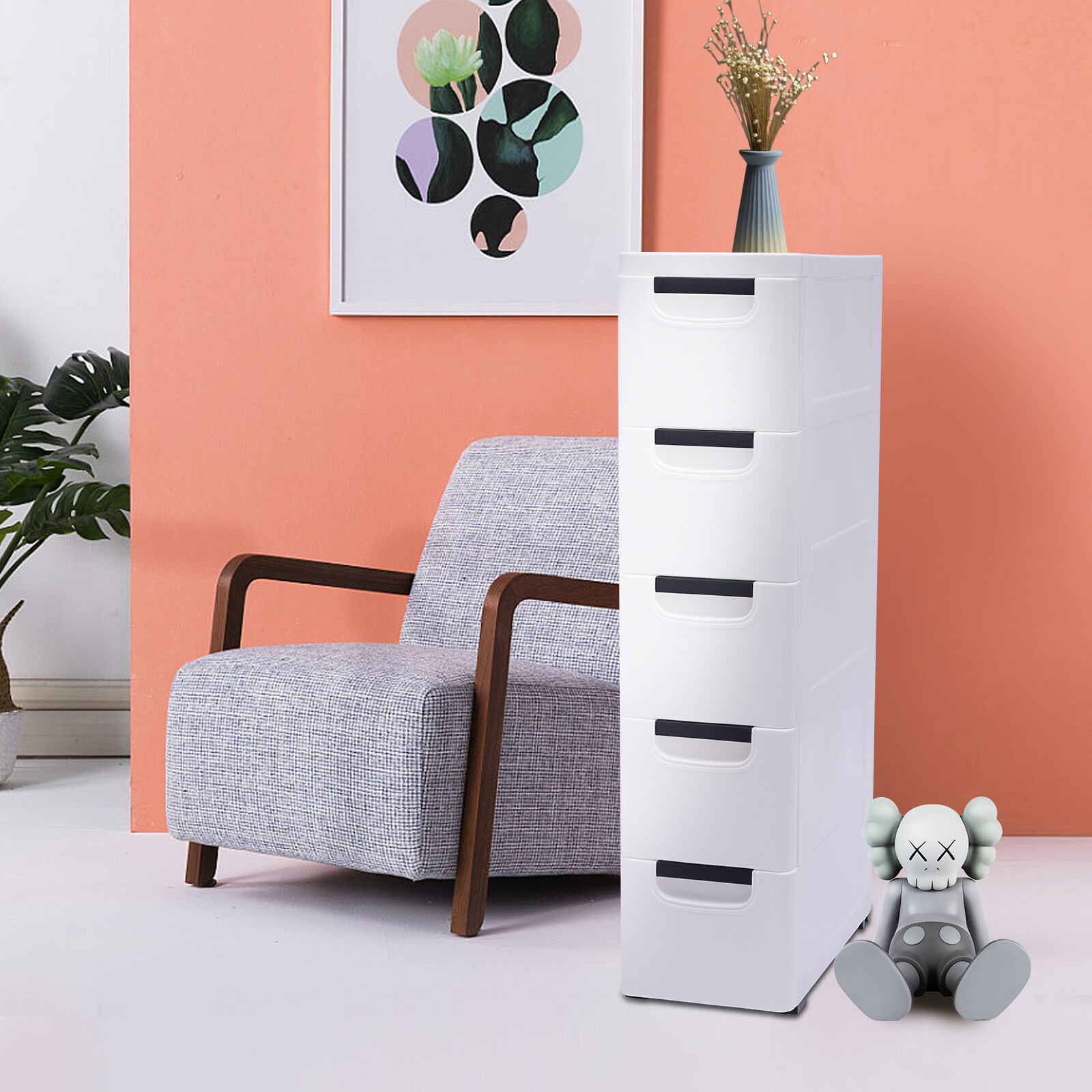 Bathroom Storage Cabinet 5 Layers Narrow Storage Unit Adjustable Shelves Floor