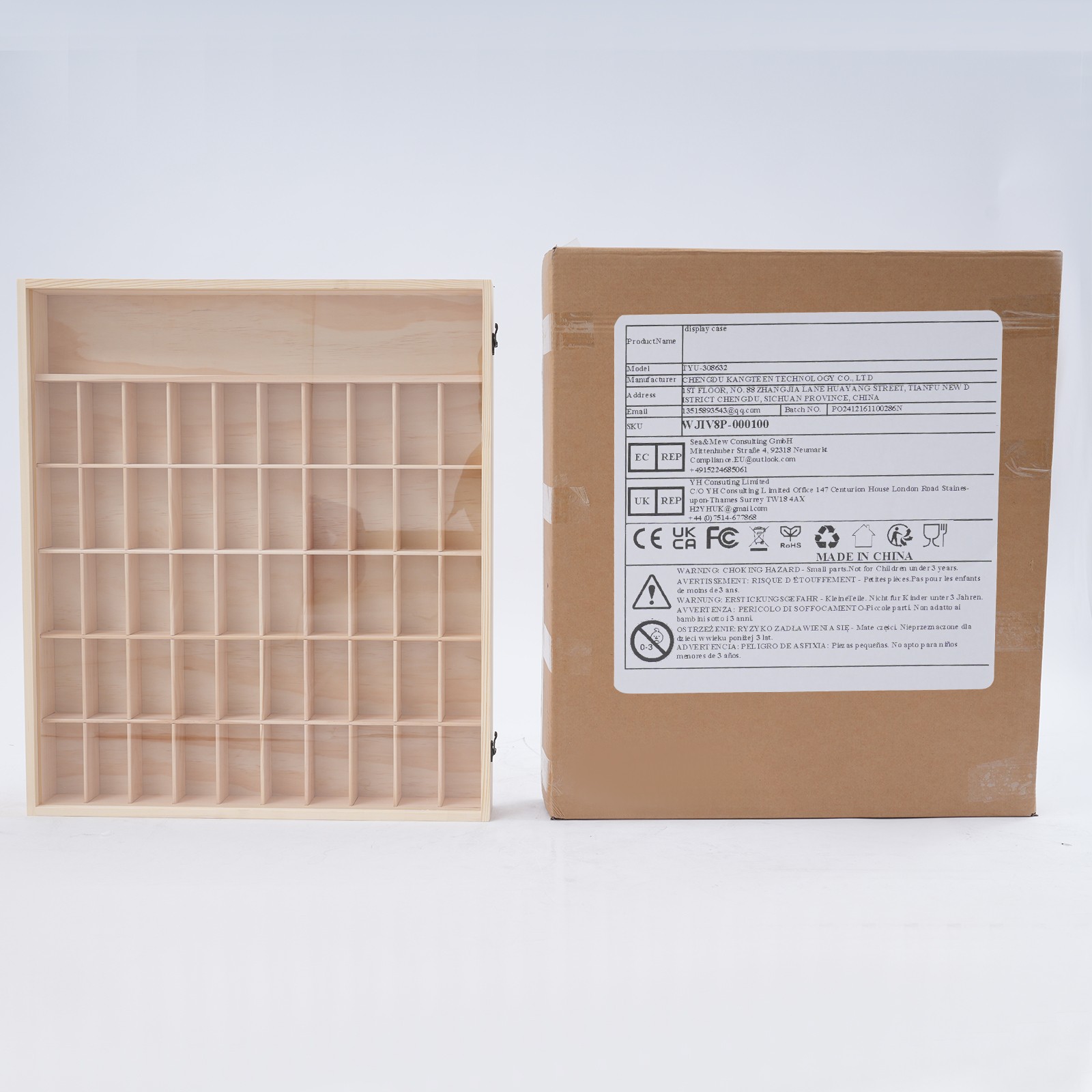 Wooden Wall Mount Display Cabinet With Acrylic Door 50 Slots For Action Figures