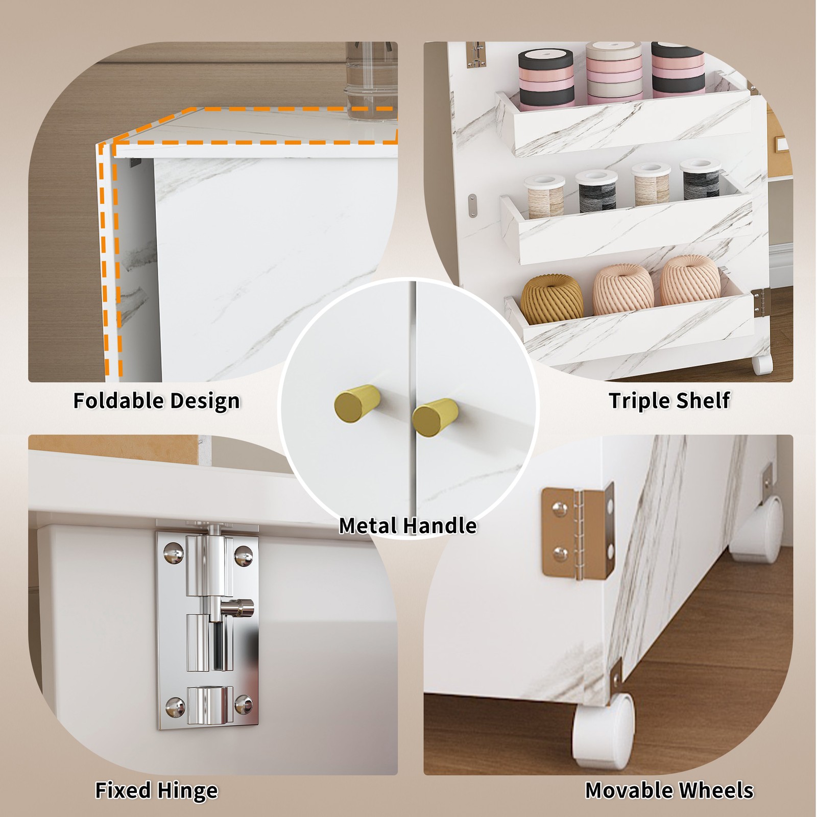 Foldable Sewing Machine Table,Adjustable Sewing Storage Cabinet with Shelves