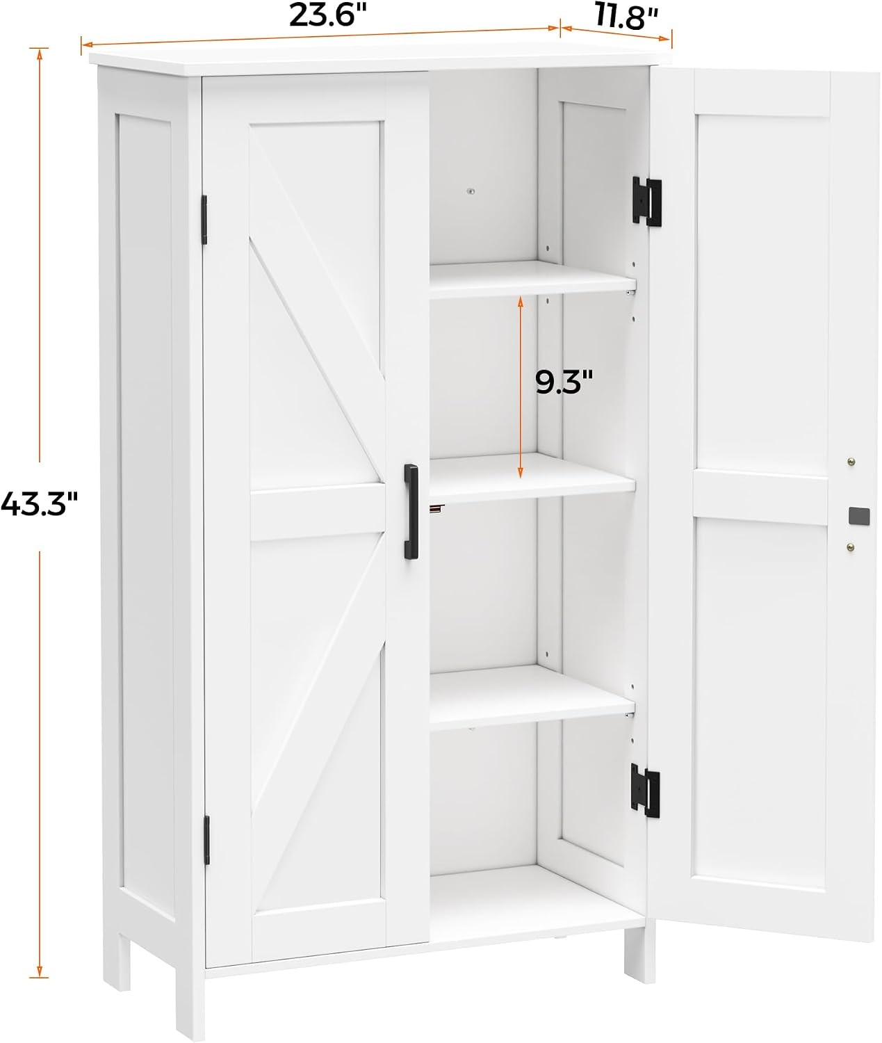 43.3″ H Farmhouse Bathroom Storage Cabinet with Adjustable Shelves