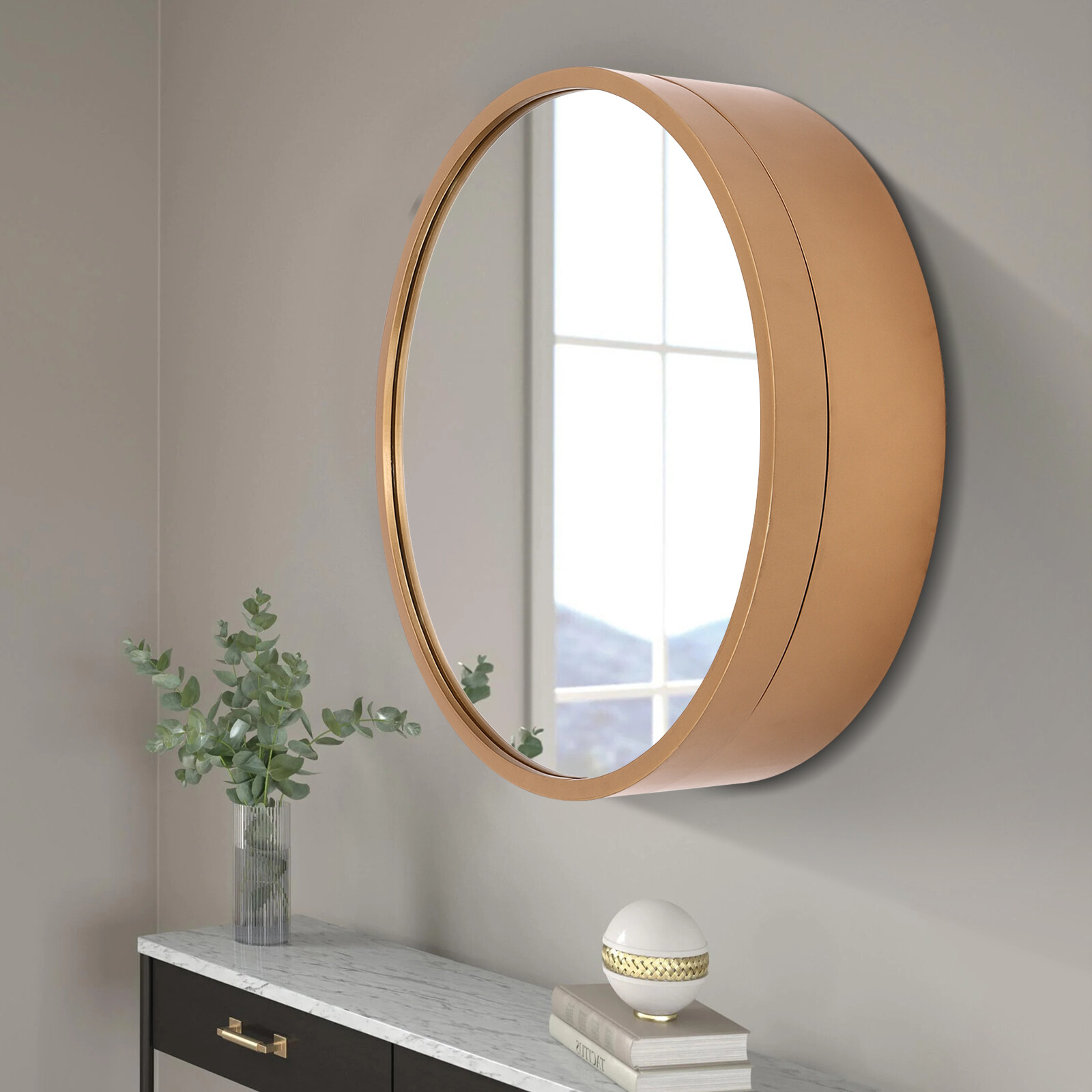 Round Gold Bathroom Mirror Cabinet Wall-mounted Organizer Makeup Mirror Cabinet