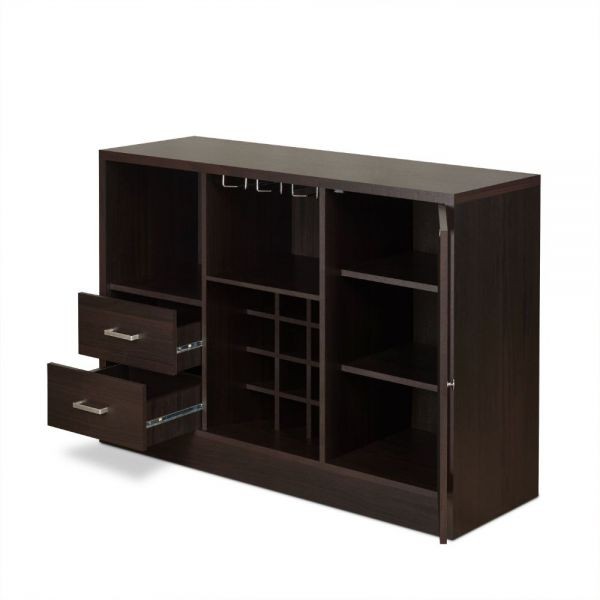 47″ Espresso Solid Wood Frame With Five Shelves And Two Drawers