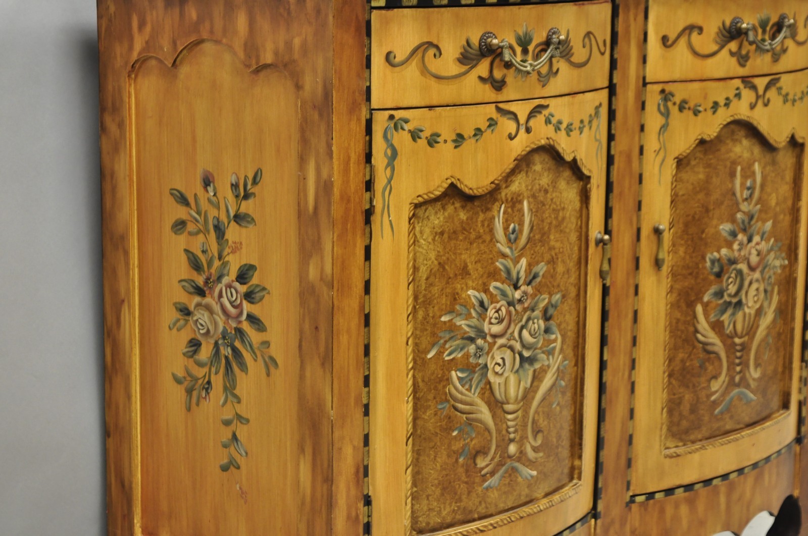 Contemporary French Country Style Marble Top Painted Server Console Cabinet