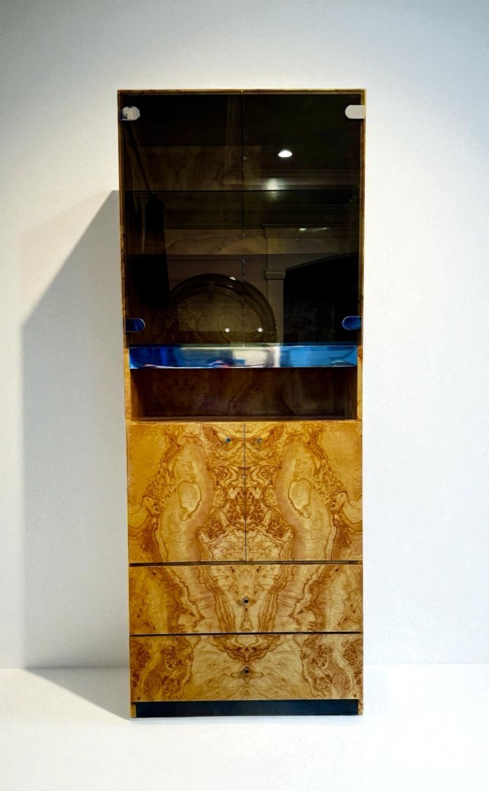2 AVAIL Mid-Century Milo Baughman REAL Burl Wood Modern Cabinets