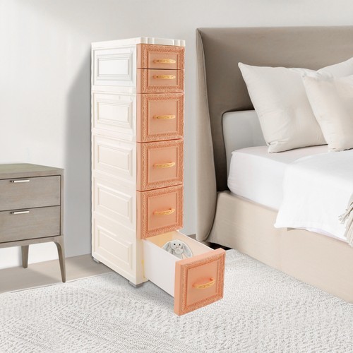 Slim 5-Tier Narrow Rolling Storage Cabinet 6 Drawers Khaki PP