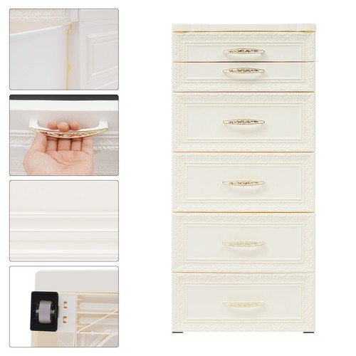 38*32*84cm 5 Tiers Floor Storage Cabinet 6 Drawers Storage Cabinet Beige Color