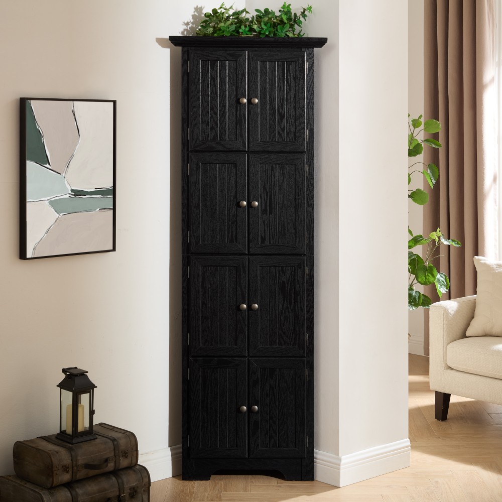 4-Tier 72″ Corner Kitchen Pantry Cabinet with 8 Doors, Black
