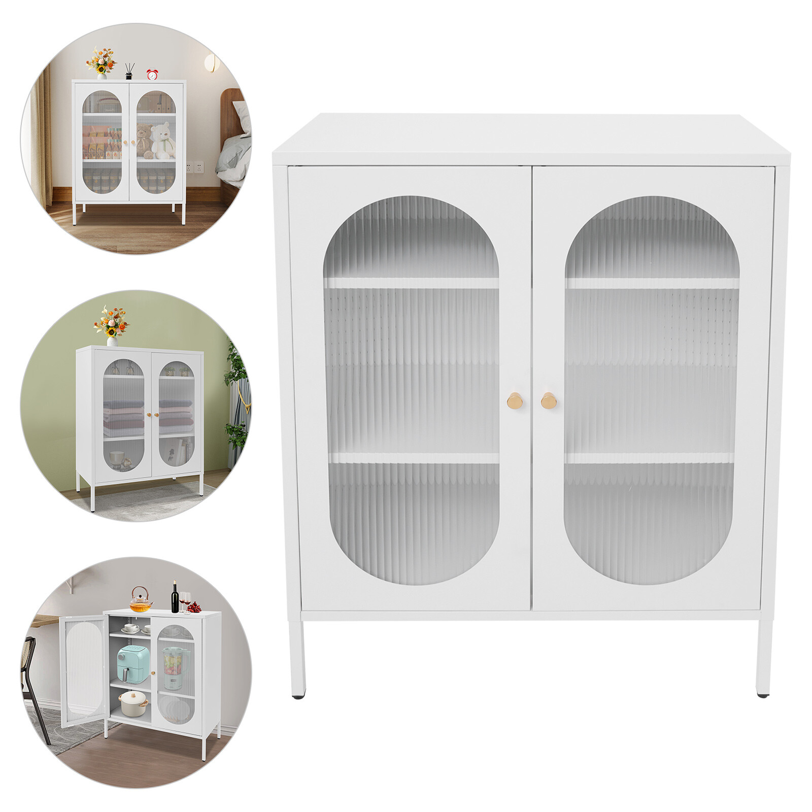 Accent Display Storage Cabinet w /2 Glass Door for Living Room White 80*40*102cm