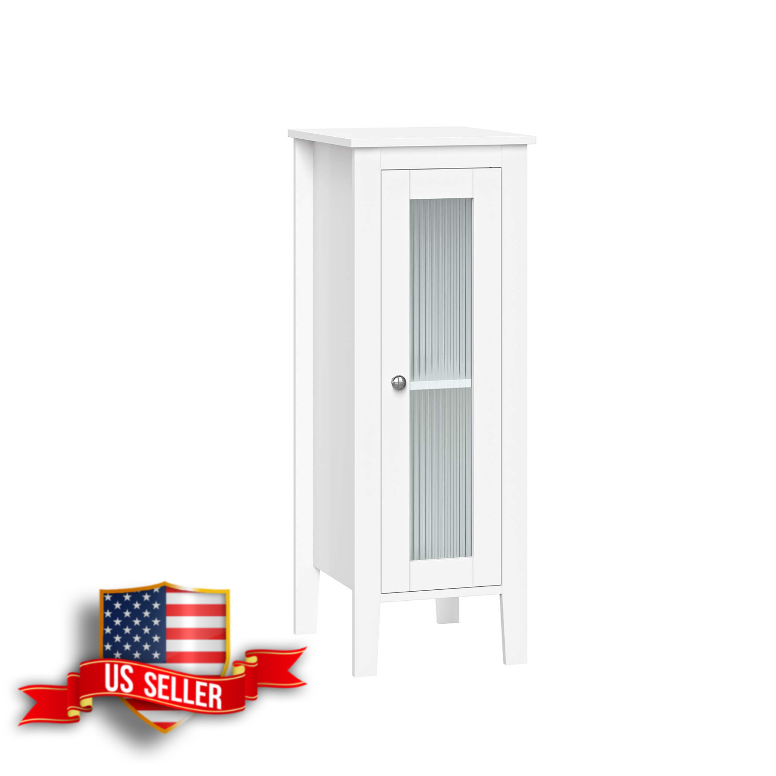 RiverRidge Slim Bathroom Linen Storage Cabinet White Reeded Glass Door