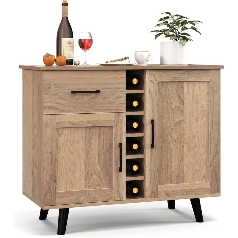Buffet Cabinet W/ Wine Rack Adjustable Shelves Storage Drawer Home Bar Furniture