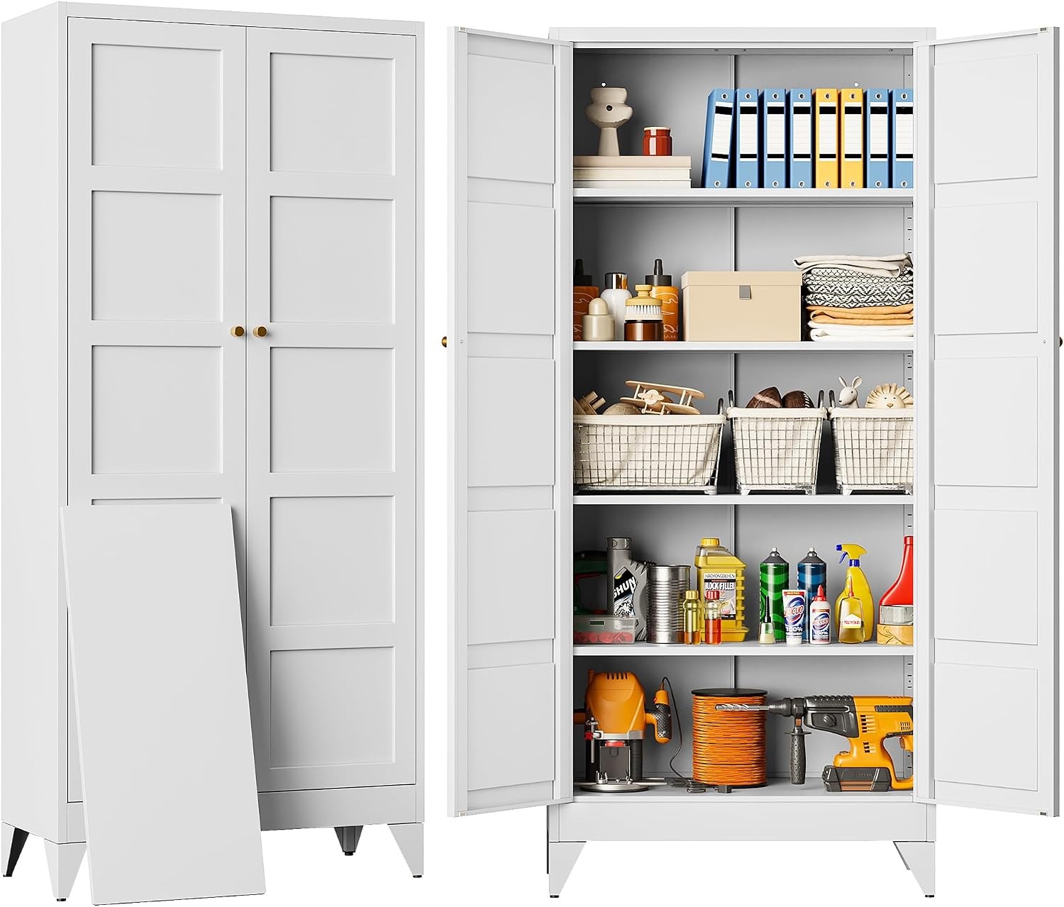 Wide & Deep Pantry Storage Cabinet with 2 Doors and 5 Shelves 72 inch Tall