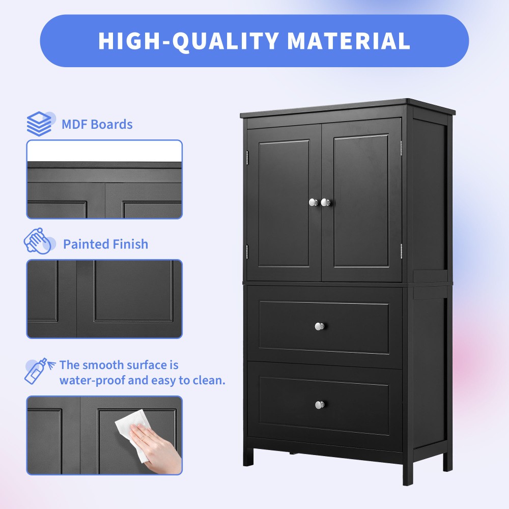 Bathroom Storage Cabinet, Cabinet W Two Doors Drawers Adjustable Shelf