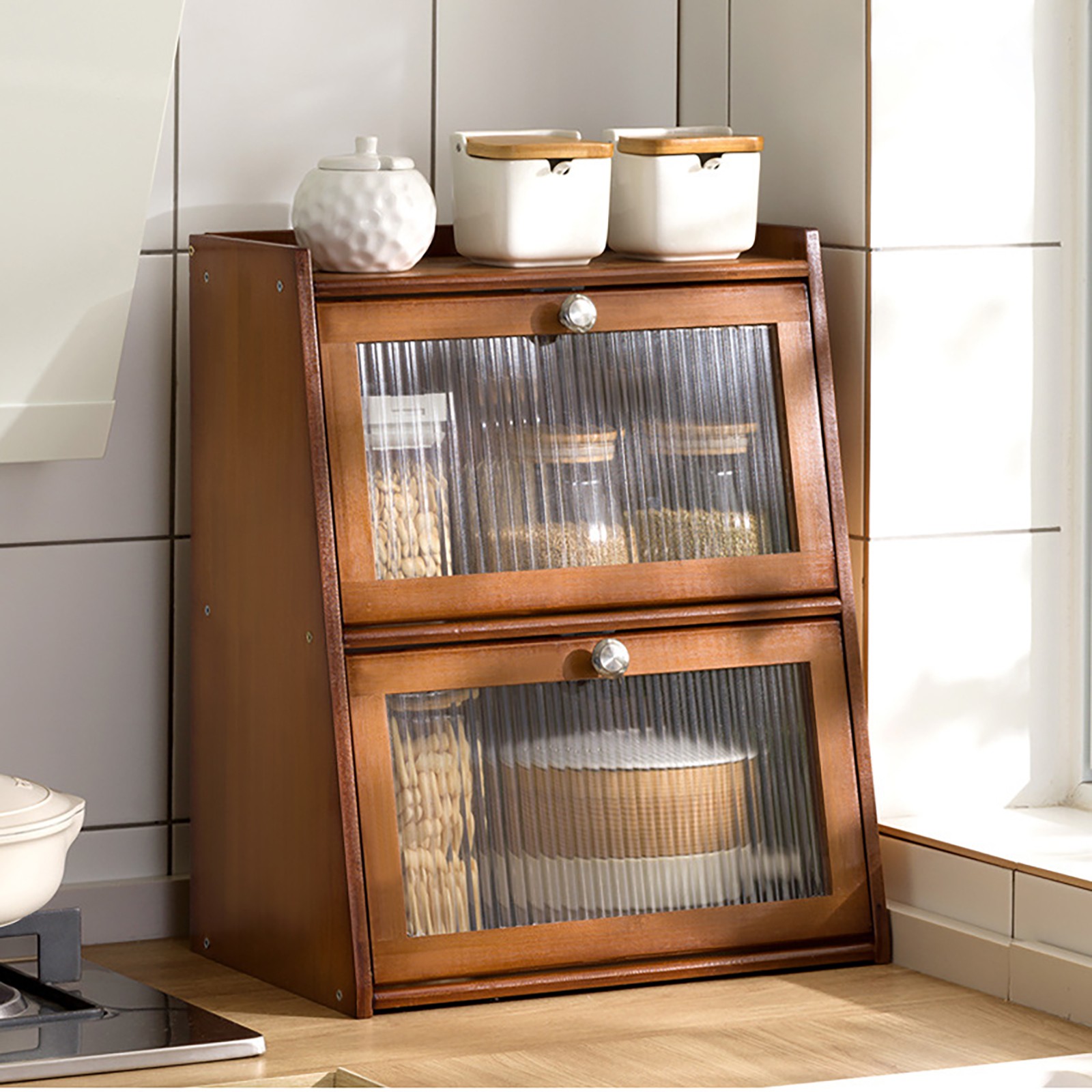15.7×11×19.7 in 3-Tier Kitchen Storage Cabinet with Door, Dark Brown