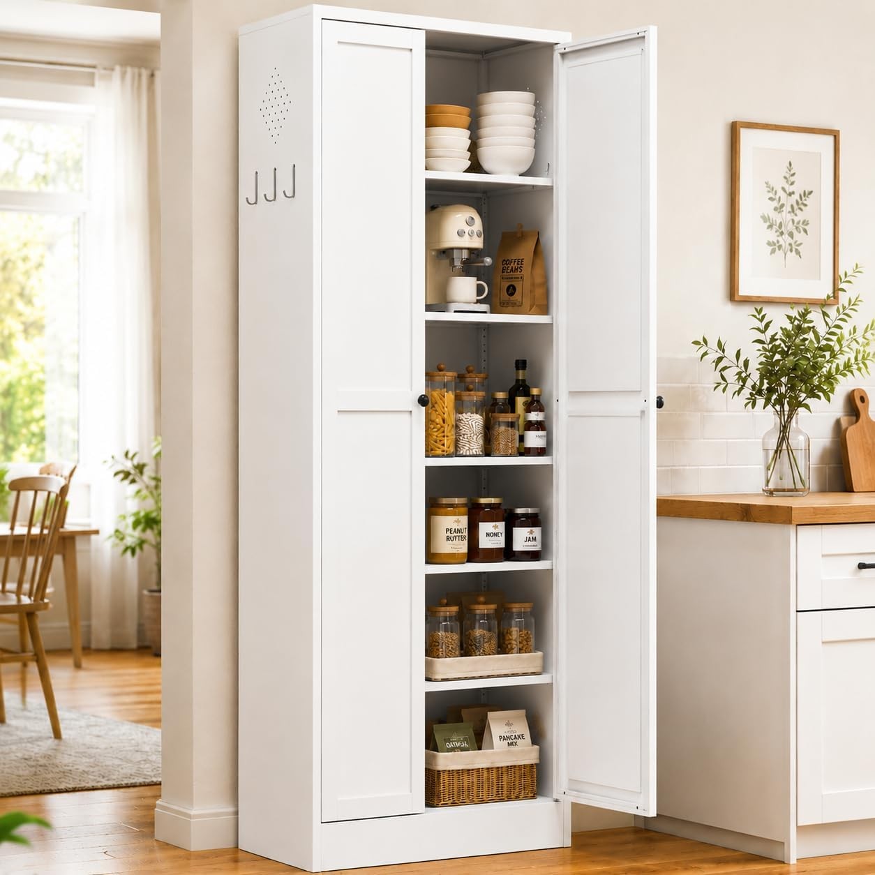 Metal Pantry Cabinet, 72″ Tall Kitchen Pantry Cabinet with 2 Doors and 5