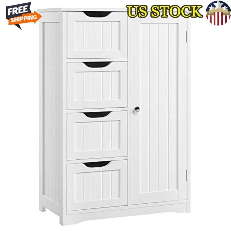 Wooden Cabinet Storage Organizer Freestanding Console Table 4 Drawers 1 Cupboard