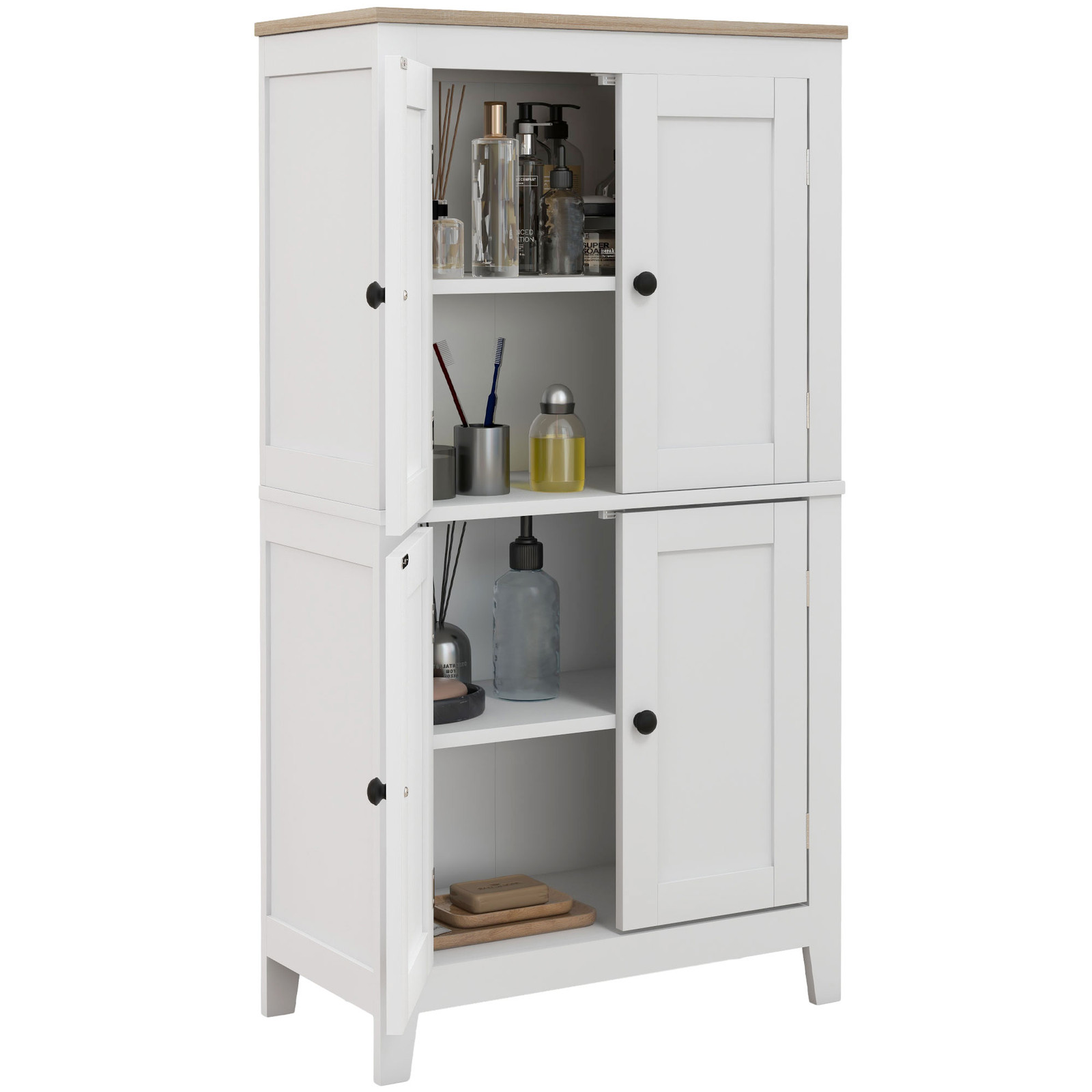 HOMCOM Bathroom Floor Cabinet with Adjustable Shelves and Doors, White