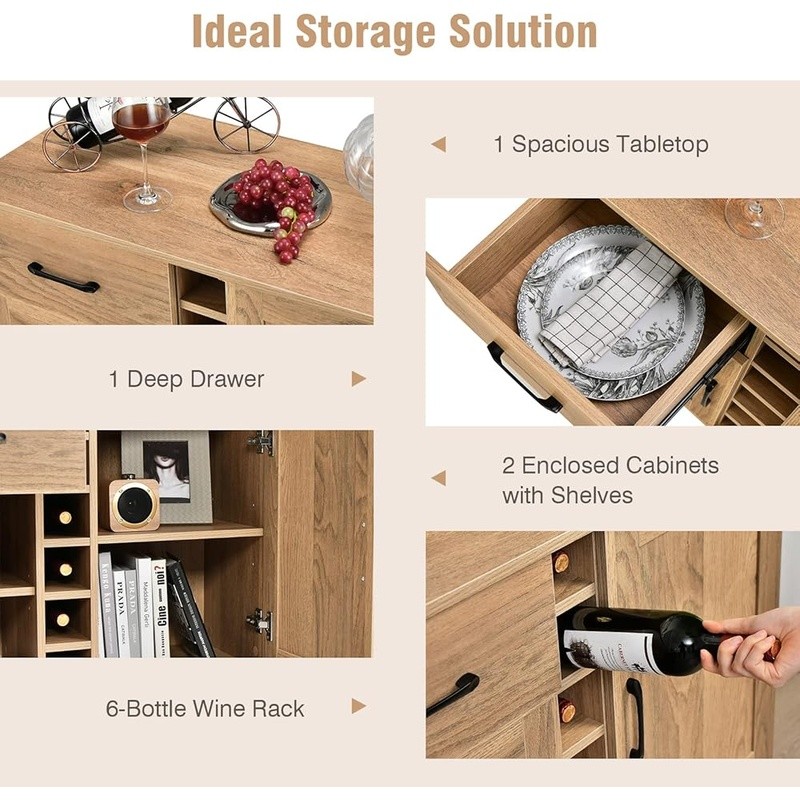 Buffet Cabinet W/ Wine Rack Adjustable Shelves Storage Drawer Home Bar Furniture