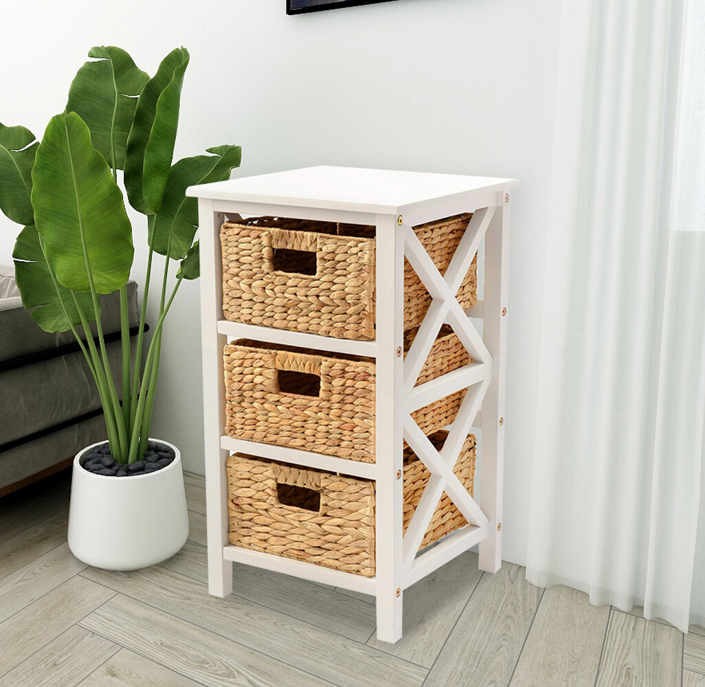 eHemco 3 Tier X-Side End Storage Cabinet with 3 Wicker Baskets (Collectible)