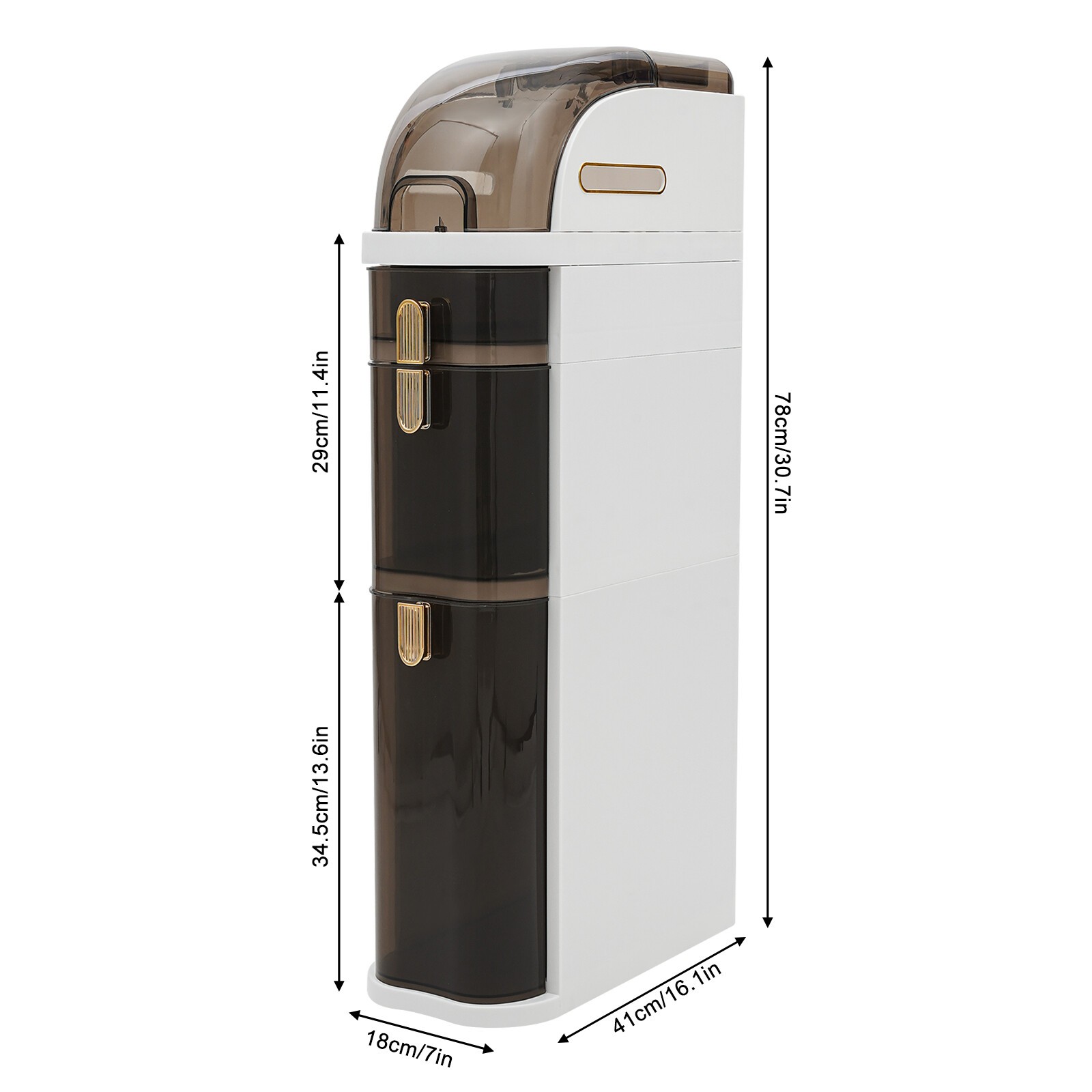 3-Tiers Narrow Slim Storage Cabinet, Bathroom Floor Organizer (16.1*7*30.7in)
