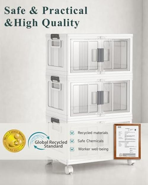 97QT Stackable Lockable Storage Bins with Lids – Folding Cabinet with Doors &